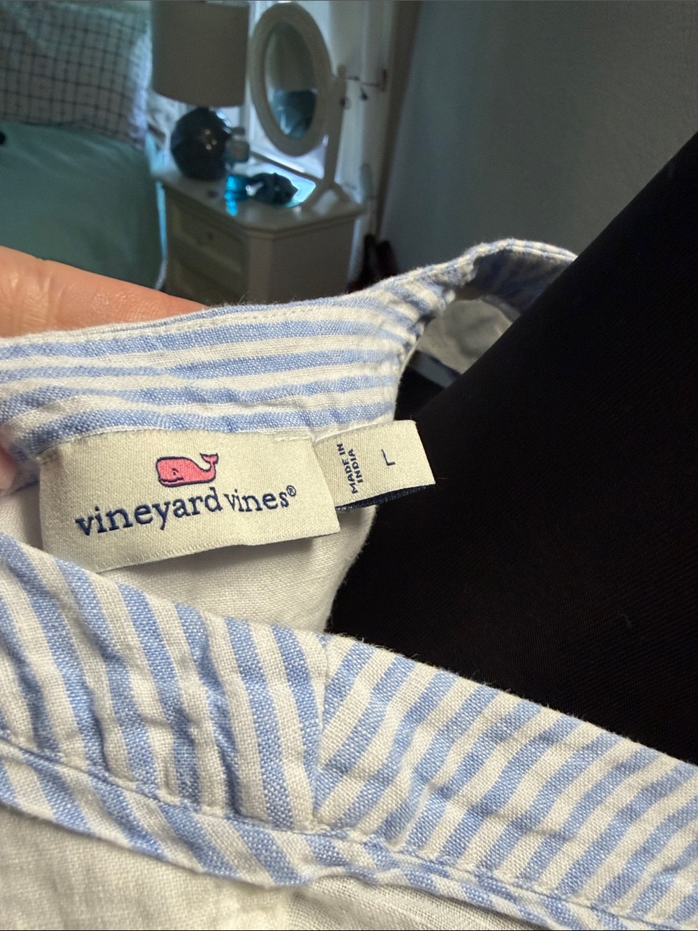 Vineyard Vines White Linen Tank with Light Blue Stripe Trim - Picture 4 of 4